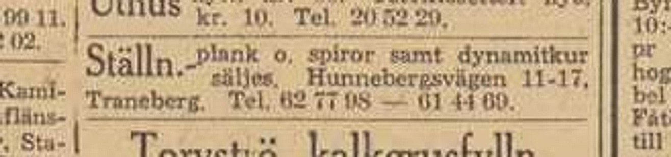 Annons i Dagens Nyheter: Hunnebergsvägen 11-17, Traneberg
